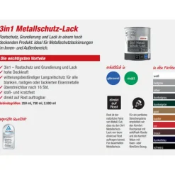 3in1 Metallschutzlack hellgrau glänzend 750 ml