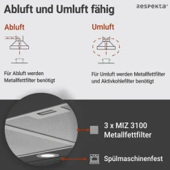 Inselhaube 'CH44199GISS-20' Metall/Glas schwarz 60 cm