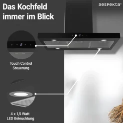 Inselhaube 'CH44199GISS-20' Metall/Glas schwarz 60 cm