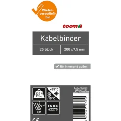 Kabelbinder wiederverschließbar schwarz 7,5 x 200 mm 25 Stück
