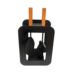 Kaminbesteck 'Cube' schwarz mit Holzgriffen 3-teilig