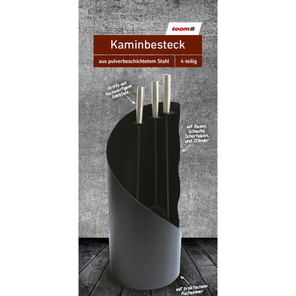 Kaminbesteck schwarz 4-teilig Stahl mit Edelstahlgriffen