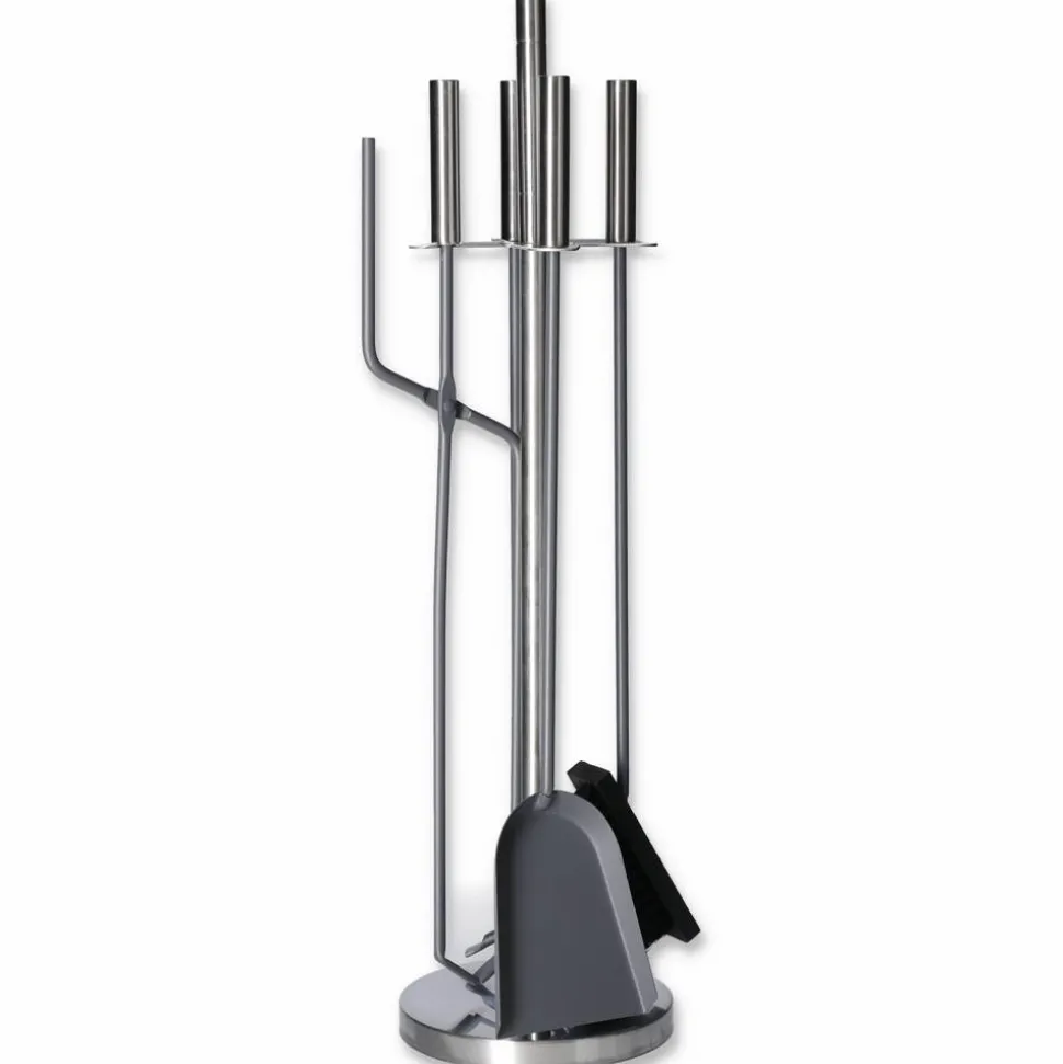 Kaminbesteck 4-teilig Stahl mit Edelstahlgriffen schwarz