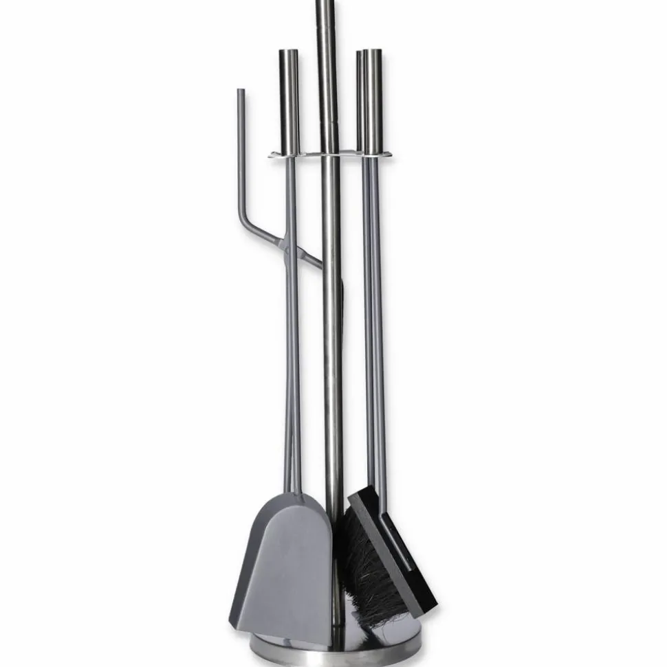 Kaminbesteck 4-teilig Stahl mit Edelstahlgriffen schwarz