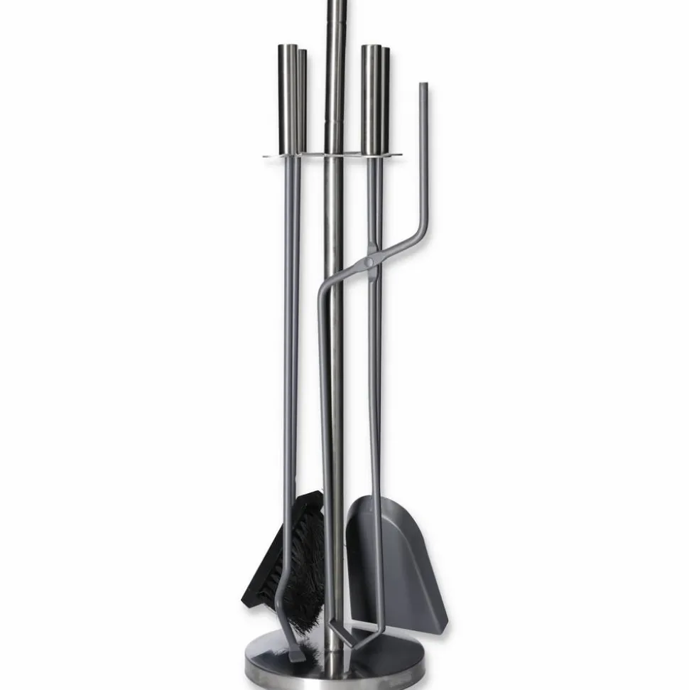 Kaminbesteck 4-teilig Stahl mit Edelstahlgriffen schwarz