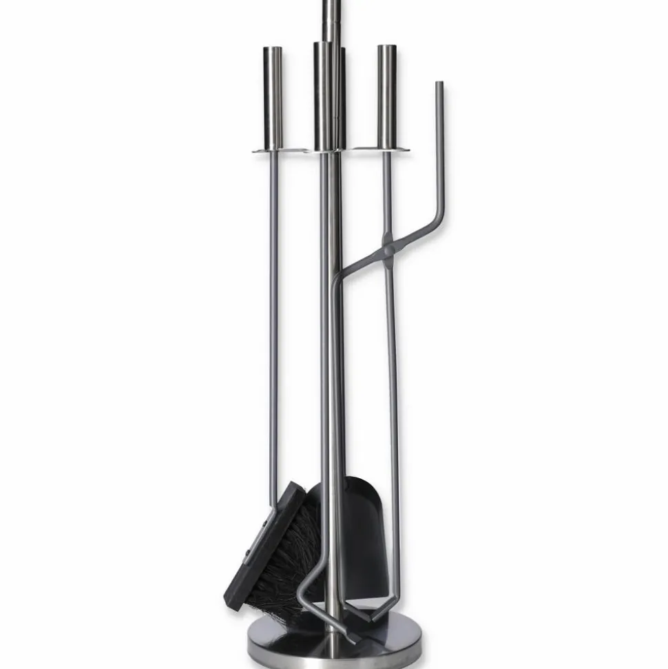 Kaminbesteck 4-teilig Stahl mit Edelstahlgriffen schwarz