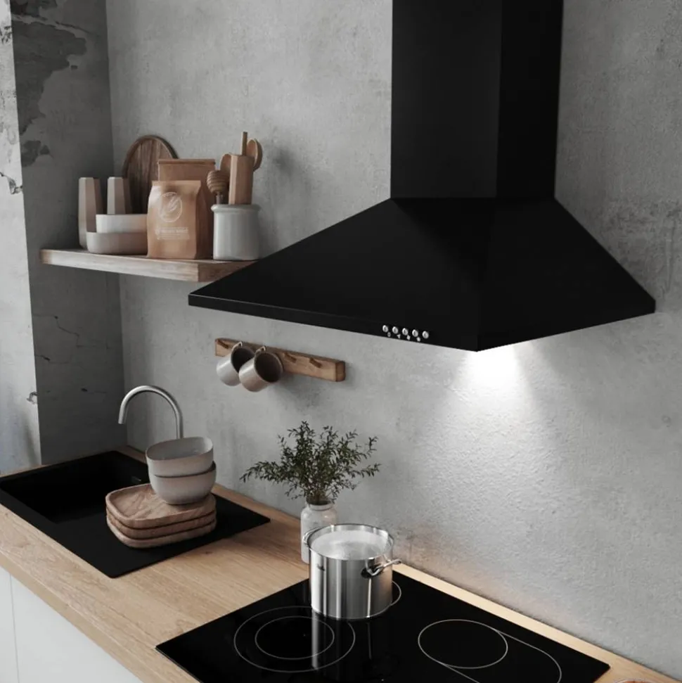 Kaminhaube 'Karena' schwarz matt Metall pulverbeschichtet 60 cm