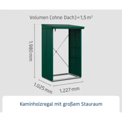 Kaminholzregal 'Elegant Typ 1' moosgrün 102,5 x 122,7 x 198 cm