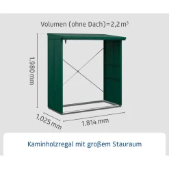 Kaminholzregal 'Elegant Typ 2' moosgrün 102,5 x 181,4 x 198 cm