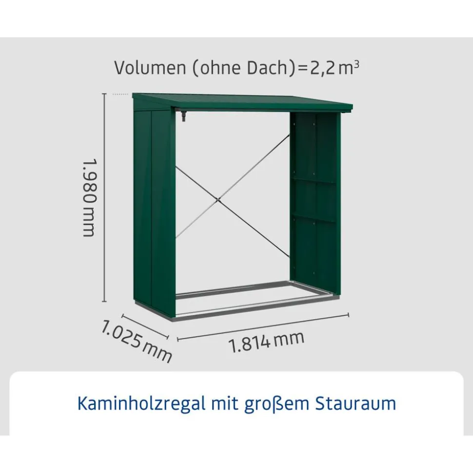 Kaminholzregal 'Elegant Typ 2' moosgrün 102,5 x 181,4 x 198 cm