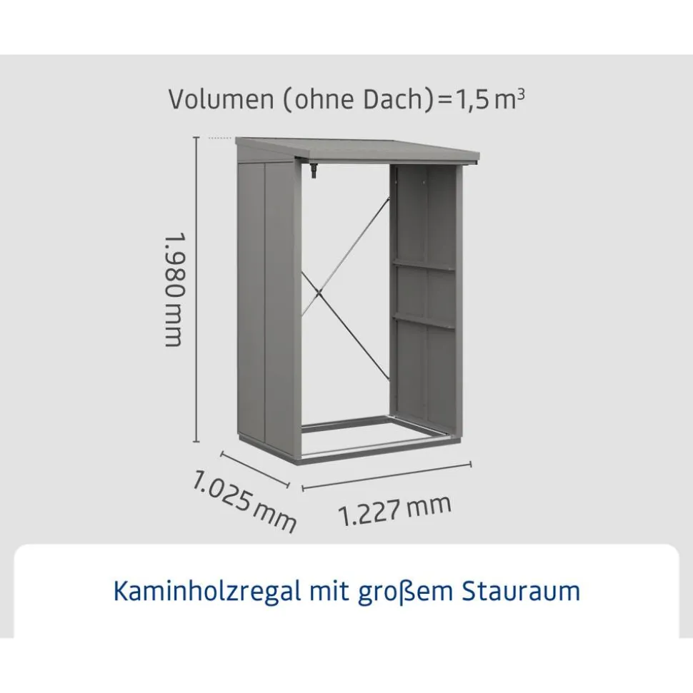 Kaminholzregal 'Elegant Typ 1' graualuminium 102,5 x 122,7 x 198 cm