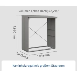 Kaminholzregal 'Elegant Typ 2' grau 181,4 x 198 x 102,5 cm