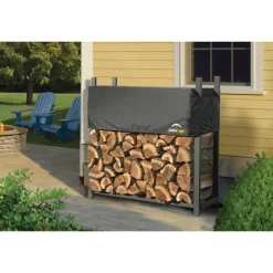 Kaminholzregal inklusive Abdeckung schwarz Stahl 36 x 120 x 119 cm