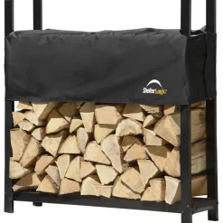 Kaminholzregal inklusive Abdeckung schwarz Stahl 36 x 120 x 119 cm