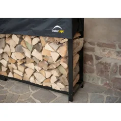 Kaminholzregal inklusive Abdeckung schwarz Stahl 36 x 240 x 119 cm
