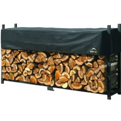 Kaminholzregal inklusive Abdeckung schwarz Stahl 36 x 240 x 119 cm