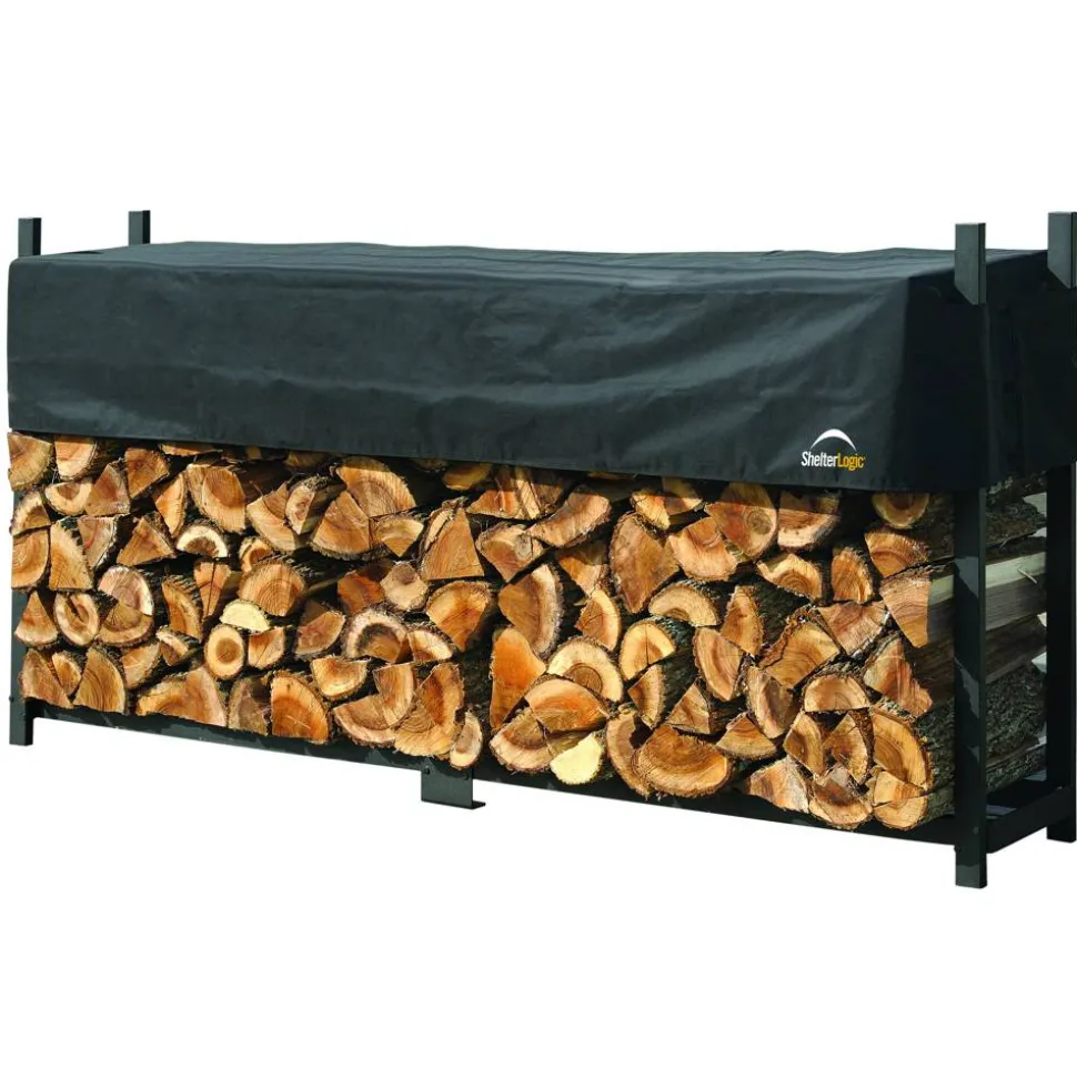 Kaminholzregal inklusive Abdeckung schwarz Stahl 36 x 240 x 119 cm