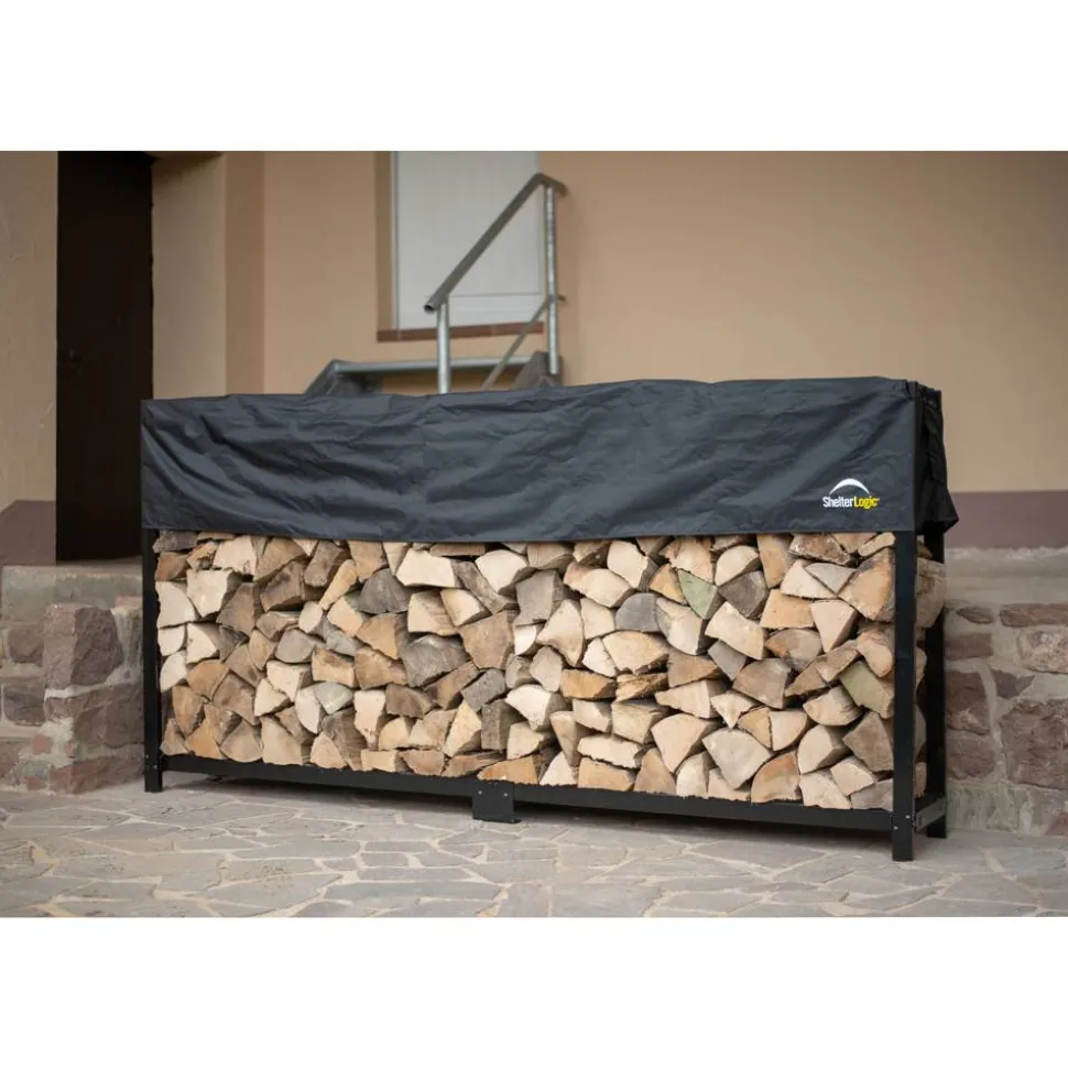 Kaminholzregal inklusive Abdeckung schwarz Stahl 36 x 240 x 119 cm