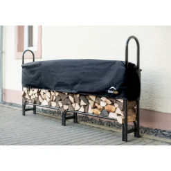 Kaminholzregal schwarz Stahl inklusive Abdeckung 244 x 25 x 118 cm