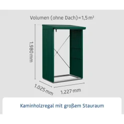 Kaminholzregal 'TrendTyp 1' moosgrün 102,5 x 122,7 x 198 cm