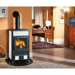 Kaminofen 'Rossella R1' Majolika Kacheln/Stahl schwarz-weiß 8,8 kW