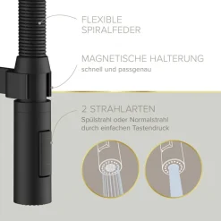 Küchenarmatur 'Aluna' schwarz-matt mit Pendelbrause