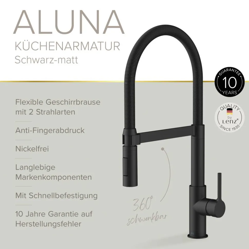 Küchenarmatur 'Aluna' schwarz-matt mit Pendelbrause