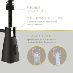Küchenarmatur 'Kalani²' schwarz-matt mit Pendelbrause