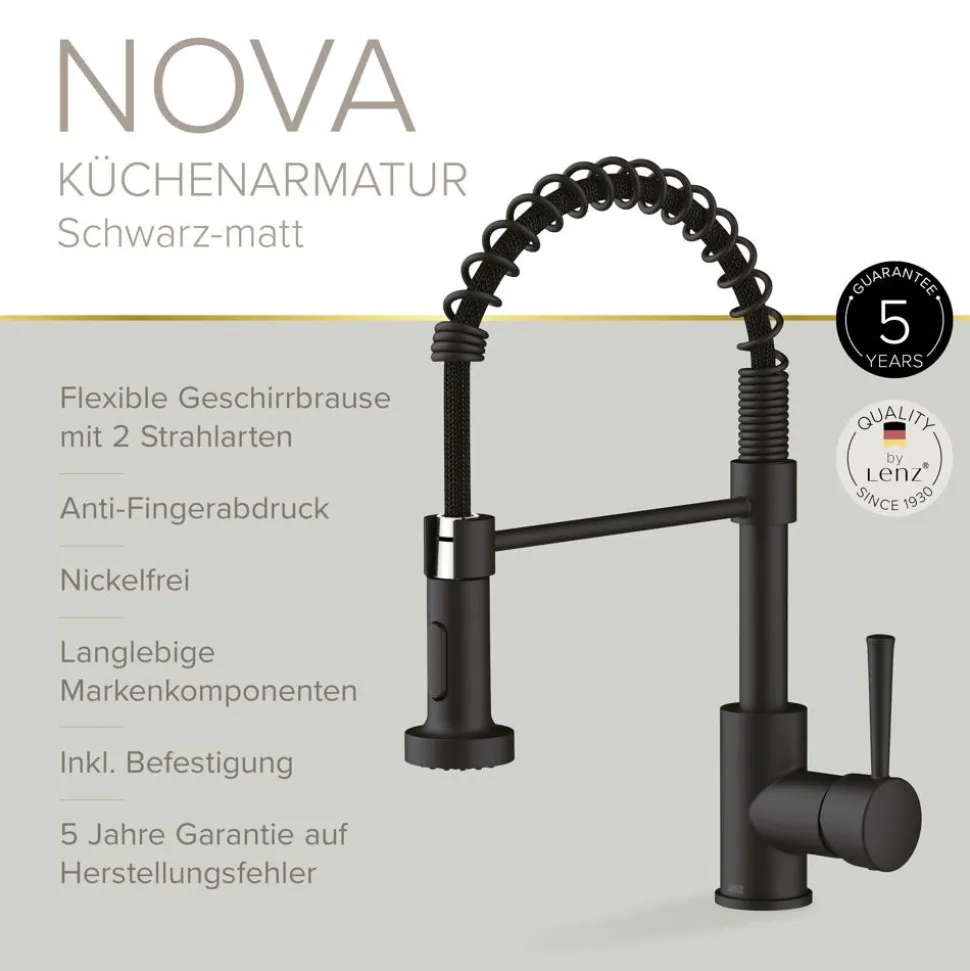 Küchenarmatur 'Nova' schwarz-matt mit Pendelbrause