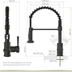 Küchenarmatur 'Nova' schwarz-matt mit Pendelbrause