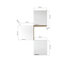 Küchenmöbel-Set 'Merle 8' grau/eichefarben 3 x Oberschränke 50 cm