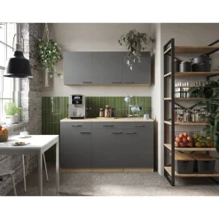 Küchenmöbel-Set 'Merle 12' grau/eichefarben 150 cm