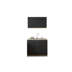 Küchenmöbel-Set 'Merle 2' schwarz/eichefarben mit Spüle 100 cm