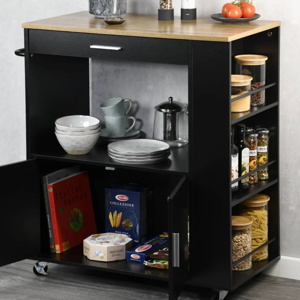 Küchenrollwagen schwarz 75 x 88 x 40 cm