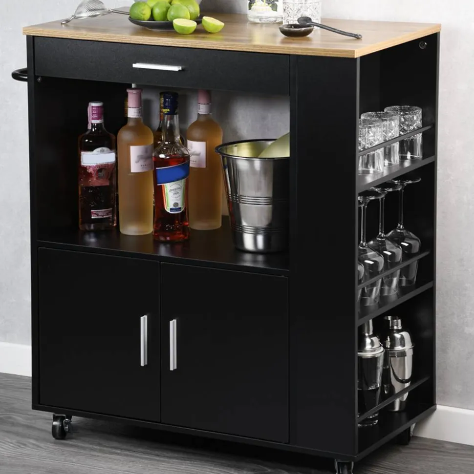 Küchenrollwagen schwarz 75 x 88 x 40 cm