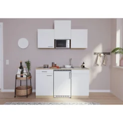 Küchenzeile 'Luis' mit E-Geräten weiß/eichefarben 150 cm