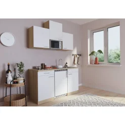 Küchenzeile 'Luis' mit E-Geräten weiß/eichefarben 150 cm