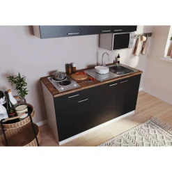 Küchenzeile 'Luis' mit E-Geräten schwarz/weiß 150 cm