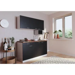 Küchenzeile 'Luis' mit E-Geräten schwarz/weiß 150 cm