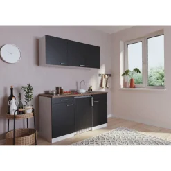 Küchenzeile 'Luis' mit E-Geräten schwarz/weiß 150 cm