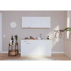 Küchenzeile 'Luis' mit E-Geräten weiß/eichefarben 150 cm ohne Kühlschrank