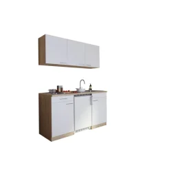 Küchenzeile 'Luis' mit E-Geräten weiß/eichefarben 150 cm