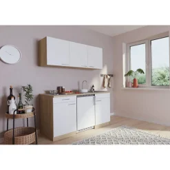 Küchenzeile 'Luis' mit E-Geräten weiß/eichefarben 150 cm