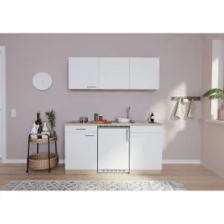 Küchenzeile 'Luis' mit E-Geräten weiß/eichefarben 150 cm