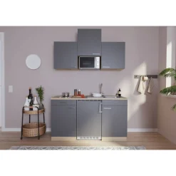 Küchenzeile 'Luis' mit E-Geräten grau/eichefarben 150 cm