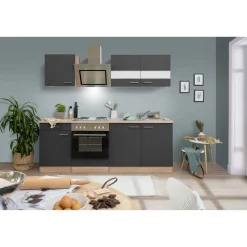 Küchenzeile 'Merle' mit E-Geräten KB210ESGS grau/eichefarben 210 cm