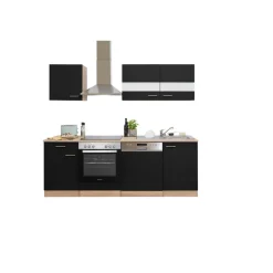 Küchenzeile 'Merle' mit E-Geräten KB220ESSC schwarz/eichefarben 220 cm