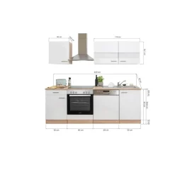 Küchenzeile 'Merle' mit E-Geräten KB220ESSC schwarz/eichefarben 220 cm