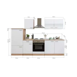 Küchenzeile 'Merle' mit E-Geräten KB270ESS schwarz/eichefarben 270 cm