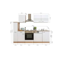 Küchenzeile 'Merle' mit E-Geräten KB250ESG grau/eichefarben 250 cm
